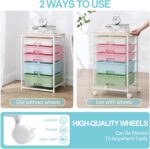 Utility Cart with 5 Drawers,Storage Drawer Cart with Wooden Tabletop and Lockable Wheels,Craft Storage Trolley Cart,5-Tier Rolling Utility Cart on Wheels,Rainbow - Image 7