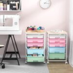 Utility Cart with 5 Drawers,Storage Drawer Cart with Wooden Tabletop and Lockable Wheels,Craft Storage Trolley Cart,5-Tier Rolling Utility Cart on Wheels,Rainbow - Image 10