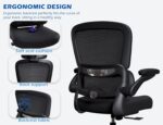 TRALT Ergonomic Office Chair - Desk Chair with Adjustable Lumbar Support Computer Chair - Mesh Comfy Chair with Flip-up Armrests - Gaming Chairs for Adults Home Office (Leather, Black) - Image 6