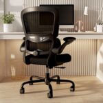 TRALT Ergonomic Office Chair - Desk Chair with Adjustable Lumbar Support Computer Chair - Mesh Comfy Chair with Flip-up Armrests - Gaming Chairs for Adults Home Office (Leather, Black) - Image 9