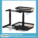 Under Sink Organizer,2 Packs 2 Tier Sliding Pull Out Cabinet Storage Shelf, Metal Drawer for Kitchen Bathroom Cabinet, Under Sink Organizer Organization Rack, Rust-Resistant Black - Image 7