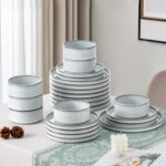 LIANYU 18 Piece Dinnerware Sets for 6, Stoneware Dinner Plates and Bowls Set, Dishware Dish for Home Kitchen Dining, Rustic Terracotta Bottom, Dishwasher & Microwave Safe, Lucent White - Image 5