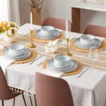 LIANYU 18 Piece Dinnerware Sets for 6, Stoneware Dinner Plates and Bowls Set, Dishware Dish for Home Kitchen Dining, Rustic Terracotta Bottom, Dishwasher & Microwave Safe, Lucent White - Image 7