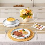 LIANYU 18 Piece Dinnerware Sets for 6, Stoneware Dinner Plates and Bowls Set, Dishware Dish for Home Kitchen Dining, Rustic Terracotta Bottom, Dishwasher & Microwave Safe, Lucent White - Image 9
