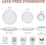 LIANYU 18 Piece Dinnerware Sets for 6, Stoneware Dinner Plates and Bowls Set, Dishware Dish for Home Kitchen Dining, Rustic Terracotta Bottom, Dishwasher & Microwave Safe, Lucent White - Image 10