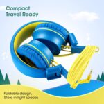 Kids Headphones-Noot Products K33 Foldable Stereo Tangle-Free 5ft Long cord 3.5mm Jack Plug in Wired On-Ear Headset for Children/Teens/Boys/Girls/ipad/School/Kindle/Travel/Plane/Tablet (Electric Blue) - Image 4