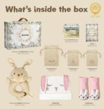 Baby Shower Gifts for Mom, Newborn Baby Gift Set for Baby Girl Baby Boy - Keepsake Box with Baby Hat, Rattle Socks, Sensory Development Rattle (Bunny) - Image 4
