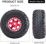 1.0 Beadlock Wheels and Tires Set 57 x 24 mm 1.0 inch Rubber Rock Crawler Tires & Alloy Blade Wheels for 1/18 1/24 Axial SCX24 TRX4M Gladiator Bronco C10 JLU Deadbolt RC Crawler Upgrade (Red) - Image 3