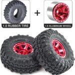1.0 Beadlock Wheels and Tires Set 57 x 24 mm 1.0 inch Rubber Rock Crawler Tires & Alloy Blade Wheels for 1/18 1/24 Axial SCX24 TRX4M Gladiator Bronco C10 JLU Deadbolt RC Crawler Upgrade (Red) - Image 4