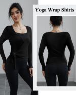 3 Pack Women Ballet Pilates Wrap Tops Y2K Workout Yoga Wrap Shirts Dance Long Sleeve Tie Front Crop Going Out Tops - Image 3