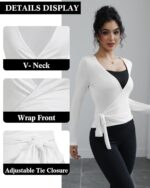 3 Pack Women Ballet Pilates Wrap Tops Y2K Workout Yoga Wrap Shirts Dance Long Sleeve Tie Front Crop Going Out Tops - Image 4
