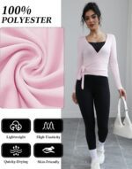 3 Pack Women Ballet Pilates Wrap Tops Y2K Workout Yoga Wrap Shirts Dance Long Sleeve Tie Front Crop Going Out Tops - Image 5