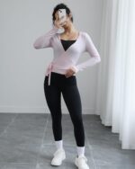 3 Pack Women Ballet Pilates Wrap Tops Y2K Workout Yoga Wrap Shirts Dance Long Sleeve Tie Front Crop Going Out Tops - Image 6