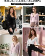3 Pack Women Ballet Pilates Wrap Tops Y2K Workout Yoga Wrap Shirts Dance Long Sleeve Tie Front Crop Going Out Tops - Image 7