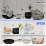 NiHome 4-Pack Stackable Plastic Kitchen Storage Shelf Foldable Rack - White Kitchen Cabinet Organizer and Storage Shelves Stackable Expandable Storage Racks for Counter Cabinet Pantry - Image 4