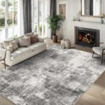 8x10 Modern Abstract Rug Washable Area Rugs for Living Room Bedroom Dining Room Non-Slip Low Pile Neutral Large Rug Soft Indoor Floor Carpet, Gray - Image 3