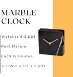 Solid Marble Modern Mantle Clock, Minimalist Clock - Sleek Marble Fireplace Decor with Unique Streaks, Square Analog Design for Decorations in Living Room and Mantel Decoration Fireplace - Image 3