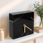 Solid Marble Modern Mantle Clock, Minimalist Clock - Sleek Marble Fireplace Decor with Unique Streaks, Square Analog Design for Decorations in Living Room and Mantel Decoration Fireplace - Image 4