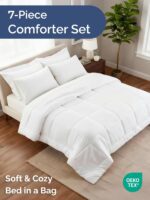 Queen Comforter Set - 7 Piece Bed in a Bag Queen Size Bed Set - Down Alternative Comforter, Flat Sheet, Fitted Sheet, Pillowcases & Shams for All Seasons - Ultra Soft, Cozy, Comfy & Breathable - White - Image 3