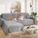 1OO% Waterproof Sectional Couch Covers for Dogs Chenille L Shape Sofa Cover Blanket Set 2 Pieces Sectional Slipcover with Tassel Soft Washable Pet Furniture Protector (XX-Large, Air Grey) - Image 2