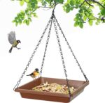 2 Pack Large Hanging Bird Feeder Tray, Platform Spacious Birds Feeder with Mesh Tray, Sturdy and Drainage Bird Feeder for Bluebirds Cardinals Goldfinches (12.5 inch, Brown) - Image 2