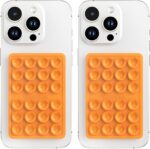2 Pack Silicone Suction Phone Case Adhesive Mount, Silicone Sticky Holder for iPhone and Android, Hands-Free Grip for Selfies & TikTok, Gift for Women (Orange) - Image 2