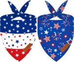 2 Pieces Patriotic Dog Bandanas, Double-Sided Reversible Triangle Scarf, American Flag Stars and Stripes Design, 5th of July and Memorial Day Pet Costume Accessories for Dogs and Cats - Image 2