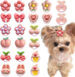 20 Pcs Small Dog Hair Bows with Rubber Bands Cute Puppy Bows Grooming Bowknot Topknot Flower Dog Hair Accessories for Small Dogs Girl Mix Style Handmade Hair Ties for Yorkie Shih tzu Maltese (Pink) - Image 2