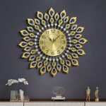 24.0 Inch Gold Large Wall Clocks for Living Room Decor,Elegant 3D Modern Wall Clock with Dial Arabic Numberals Non-Ticking Silent Big Wall Clocks,Diamond Round Home Decoration Kitchen Clocks - Image 2