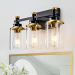 3 Light Bathroom Light Fixtures, Black and Brushed Gold Vanity Light Fixture Over Mirror, Modern Wall Sconces Lighting Wall Lamp for Bathroom, Bedroom, Hallway with Clear Glass Shade - Image 2