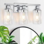 3 Light Vanity Light Fixtures, Polished Chrome Bathroom Wall Sconces, Modern Wall Lights with Clear Glass Shades, Bathroom Wall Lamp over Mirror Kitchen Bedroom Living Room Hallway Cabinet Porch - Image 2