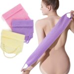 3 Pcs Double-Sided Back Exfoliator Body Scrub Towel, Exfoliating Back Scrubber with Handles,Exfoliating Washcloth Bath Tool in Shower, Stretchable Back Washer to Deep Cleans Skin (Beige,Pink,Purple) - Image 2