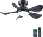 32 Inch Modern Ceiling Fans with Lights, Small Flush Mount Ceiling Fan with Light and Remote/APP Control, 5 Reversible 6 Speeds Curved Blades, 3 CCT Dimmable Lights for Bedroom, Black - Image 2