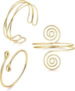 3Pcs Arm Cuff for Women Open Upper Arm Cuff Bangle Armlet Gold Silver Adjustable Armband Arm Bracelet Set - Image 2