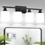 4-Light Bathroom Light Fixtures, Vanity Light with Milky White Shades, Matte Black Bathroom Light Fixtures Over Mirror, Modern Bathroom Wall Lamp for Mirror Living Room Cabinet Bedroom - Image 2