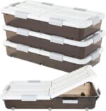4 Pcs Plastic Under Bed Storage Containers with Double Opening Lids Wheel Handle, Transparent Large Capacity Stackable Latching Storage Bins for Closet Bedroom, 31.5 x 15.8 x 5.2 Inch (Brown) - Image 2