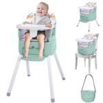 4 in 1 Portable Baby High Chair,Convertible Highchair for Babies and Toddlers-Foldable Infant Booster Seat,Carry Small Box,Dining Chair,Toddler High Chair with 5-Point Harness,Removable Tray-Green - Image 2