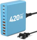 420W USB C Charger Block,10-Port Charging Station GaN Fast Charging Type C & USB A Wall Charger Adapter for MacBook Pro/Air,iPhone,iPad,Dell XPS,Samsung Galaxy(Blue) - Image 2