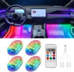 4Pcs LED Interior Car Lights Wireless with Remote, Portable USB Rechargeable Car Interior Led Night Light for Car Decor - Image 2