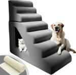 7 Step Pet Stairs Ramp for High Beds Sofas 22-42 Inch, Non-Slip Dog Stairs for Small Old Medium Large XL Dogs Cats, Sturdy 75 Pounds 33D Foam Balanced 6-Tier Ladder with Machine Washable Cover - Image 2