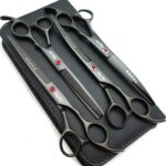 7.0in Titanium Black Professional Pet Grooming Scissors Set,Straight & Thinning & Curved Scissors 4pcs Set for Dog Grooming,(Black) - Image 2