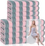 8PCS Microfiber Bath Towel Set ,Bath Towels 28in*55in & Hand Towels 14in*30in Super Absorbent Quick Dry Lightweight Ultra Soft Towel Set For Pools Beach Bathroom, Gym, Hotel & Spa (Blue-Pink, 27.5X55) - Image 2