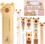 9 Pcs Cute Capybara Stationary Set Kawaii School Supplies Japanese Stationery, Includes Pencil Sharpener, Eraser, Correction Tape, Glue Tape, Sticky Notes, Ruler, Scissors for Office School Supplies - Image 2