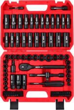 96-Piece 3/8" Drive Impact Socket Wrench and Bit Set, SAE 5/16”-3/4” & Metric 8-22mm, Cr-V Standard & Deep Sockets, Power Bits, Ratchet Handle, Universal Joint, Bit Holder, Adapters, Spark Plug Socket - Image 2