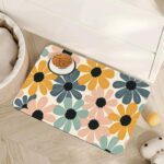 Abstract Daisy Flower Dog Food Mat for Floors,Retro Groovy Flowers Absorbent Pet Food and Water Bowl Mats,Non-Slip Pet Feeding Mat,Pet Supplies 16" x 24" - Image 2