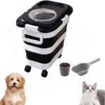 Airtight Dog Food Storage Container, Collapsible Pet Food Container with Casters, Scoop and Cup - Keeps Up to 25 Lbs and Large Capacity - Image 2