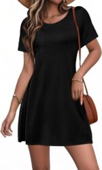 Anbech Women Causal Summer Dresses 2025 Loose Short Sleeve Mini Dress Lightweight A Line Cover Up with Pockets - Image 2