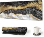 ArtSo Large Gaming Mouse Pad Extended Desk Pad XL Keyboard Mat Long Mousepad Decor Writing Pad 31.5x11.8inch Non Slip Rubber Base with Stitched Edges for Work, Game -Black Grey Marble - Image 2