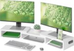 BONTEC Dual Monitor Stand for Desk, Adjustable Length and Angle Monitor Stand Riser with Smartphone Holder, Desk Shelf for Top of Desk, Computer Monitor Stand with Storage, Office Desk Organizer, White - Image 2