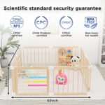 Baby Playpen - Wooden Playpen for Babies and Toddlers - Large Adjustable Shape &Size Play Yard - Baby Fence with Lock Gate - Infant PlayPen - Portable Safe Play Area Kids Activity Center（63x63x24inch） - Image 2